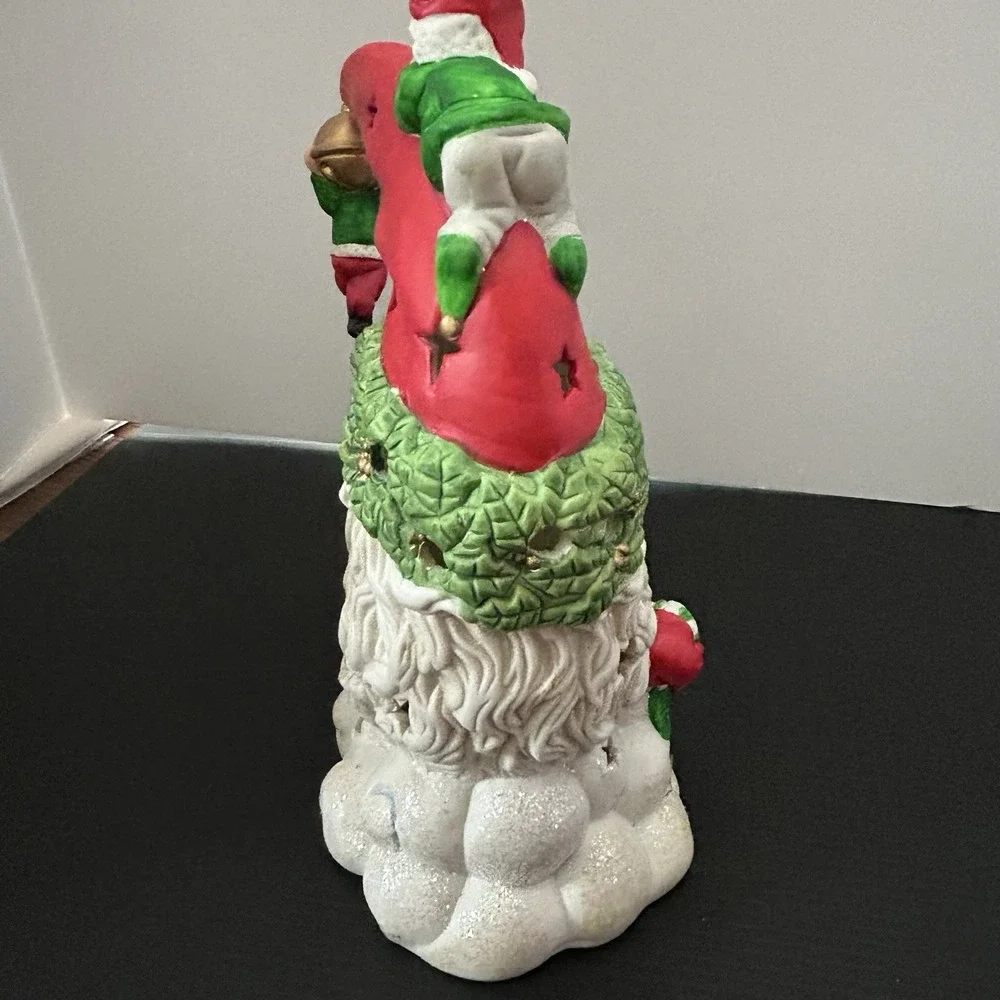 Light Up Ceramic Santa Moon Face With Elves‎ Christmas Decor Star Cutout